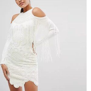 a star is born white beaded fringe mini dress 4 in us size